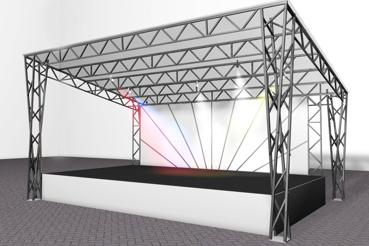Открытые конструкции. Сценический комплекс 6х4 (односкатная). Уличная сцена. Сценические навесы. Сцена металлическая конструкция.